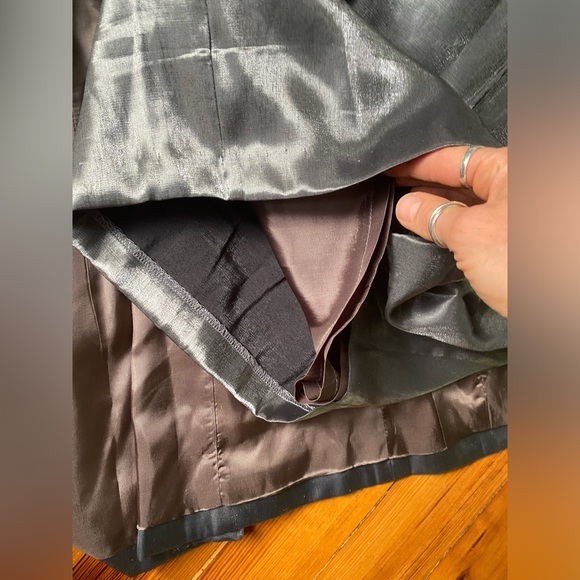 Vtg 90s Cache cosmic metallic silver gray Satin Blazer cutout back Skirt Set - Picture 14 of 14